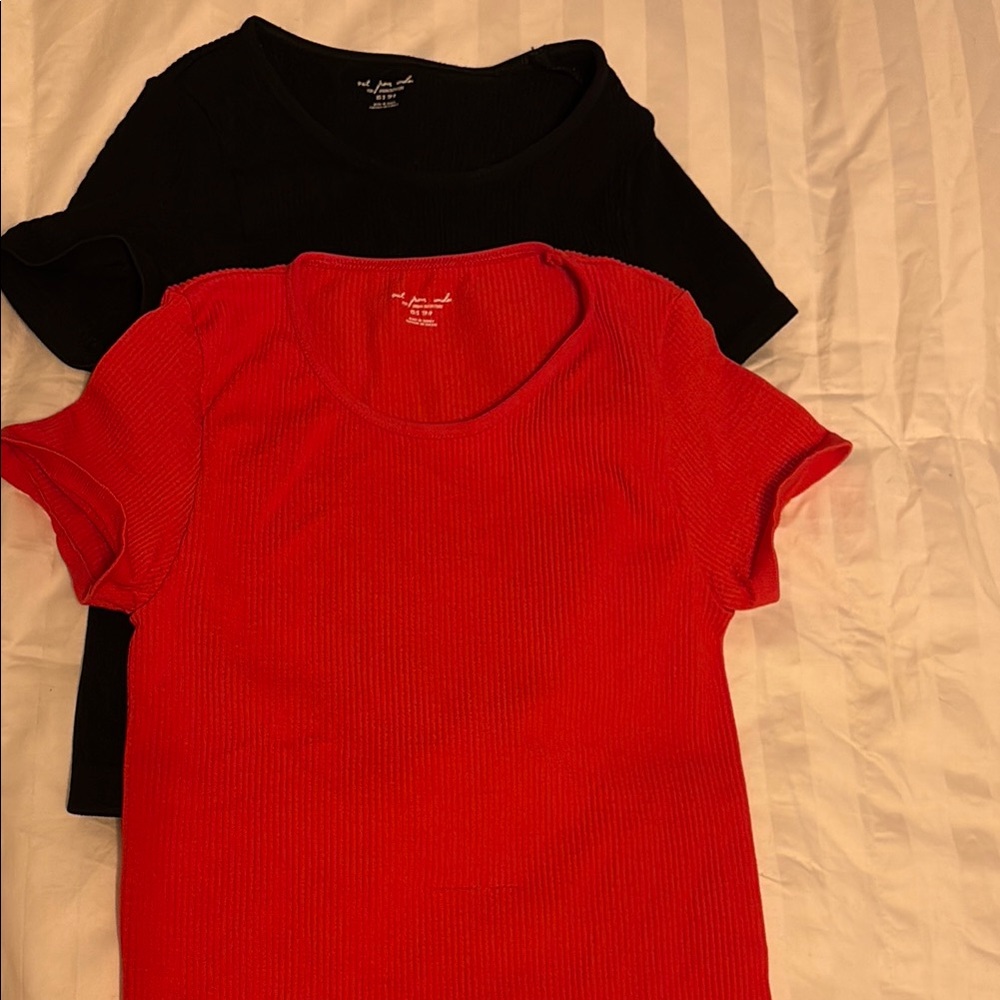 Urban Outfitters Girls Juniors Red and Stretch Ribbed Black Shirts